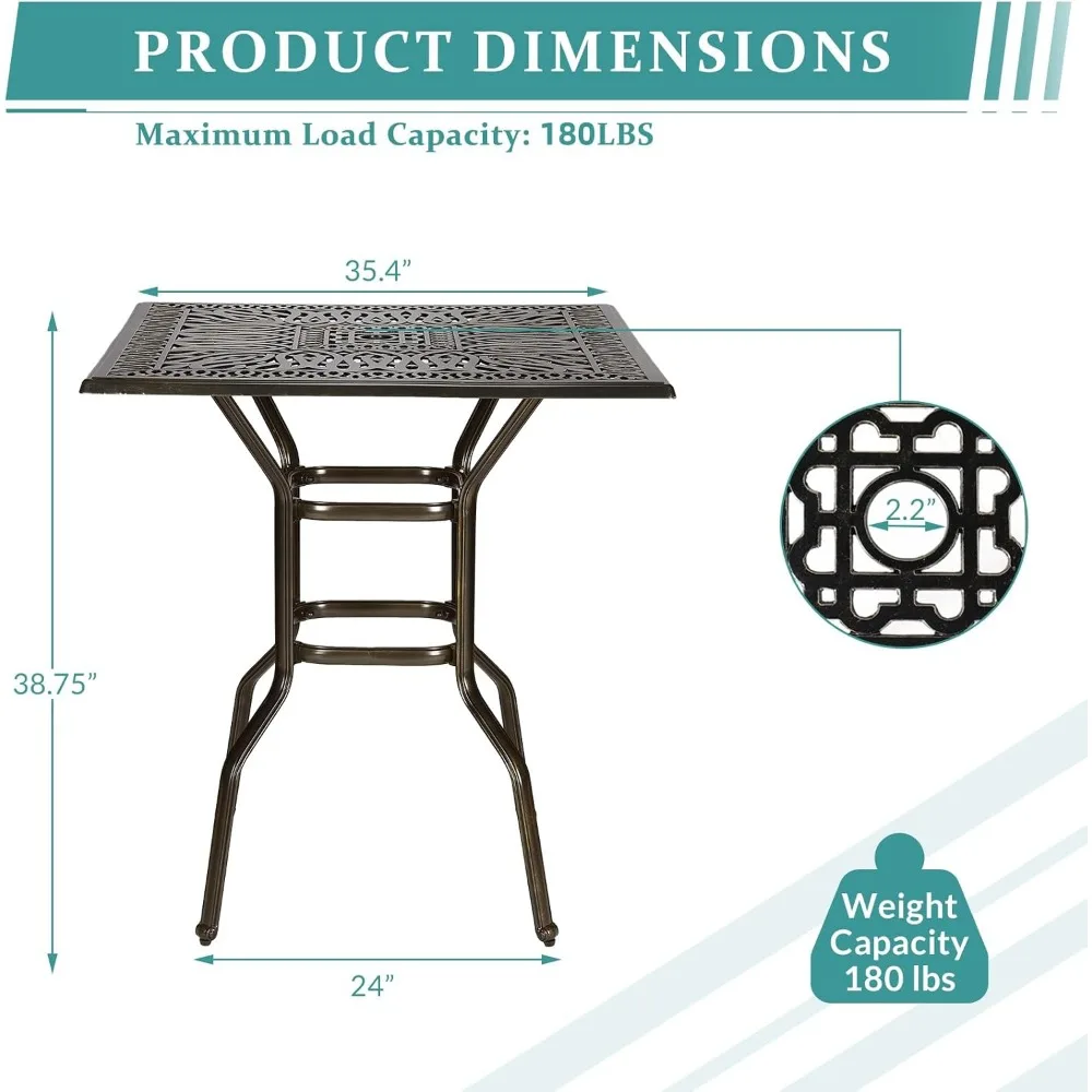 طاولة بار بار بارتفاع الفناء من MEETWARM، طاولة بيسترو بارتفاع 35.4 بار، طاولة طعام مربعة الشكل من الألومنيوم المصبوب في الهواء الطلق مع 2. #3