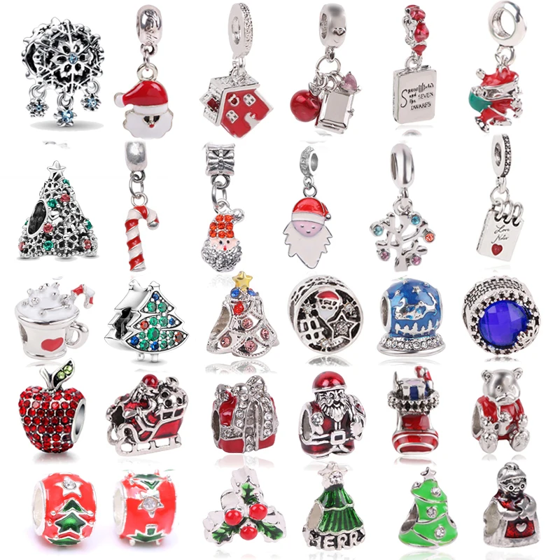 Boosbiy 1pc 45 Styles Christmas Series Charms Beads Fit Original Brand Bracelets Necklaces DIY Fashion Accessories Making