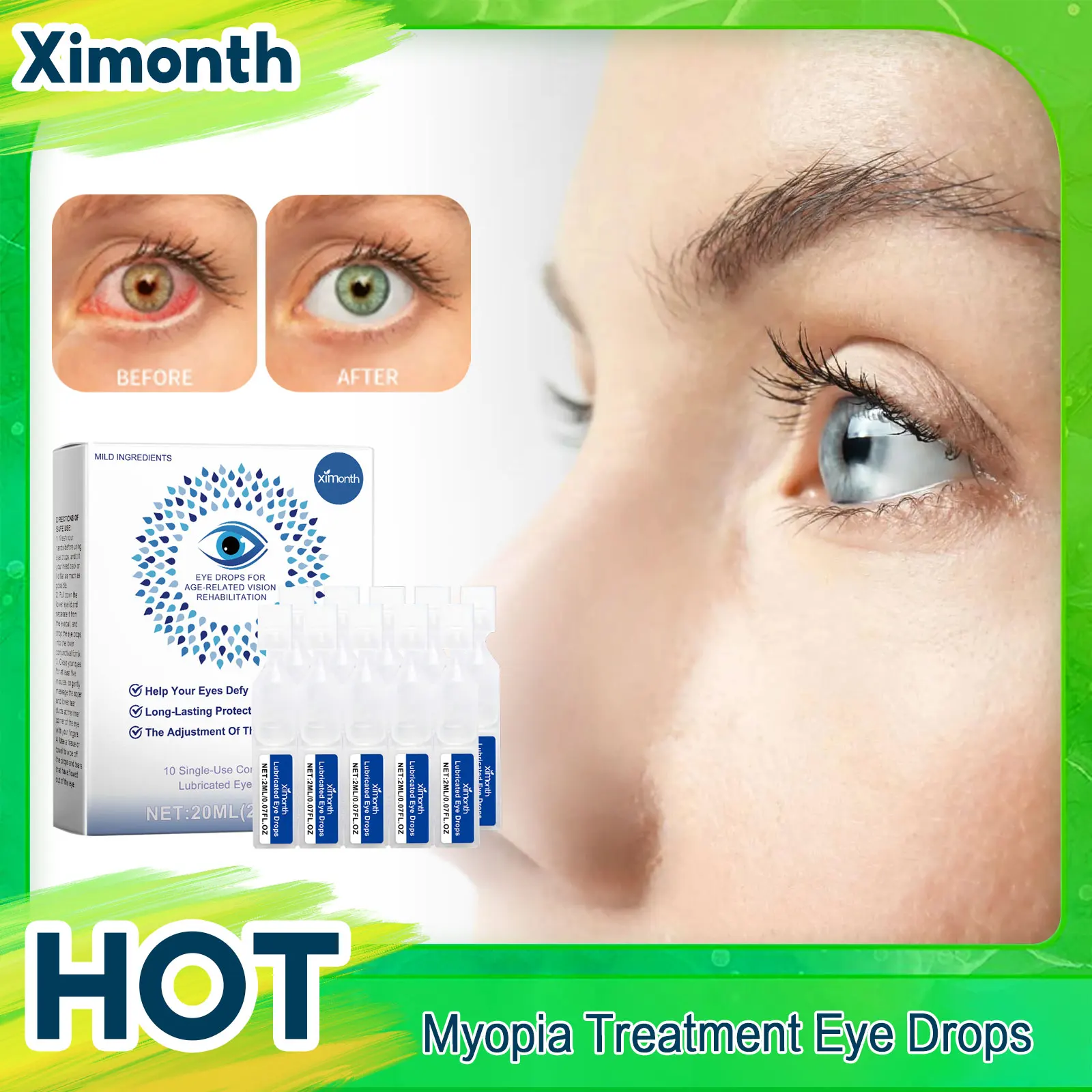 Cool Eye Drops Relieve Myopia Eyes Discomfort For Blurred Vision Dry Fatigue Eyes Itchy Clean Cloudy Eyeball Black Shadow Remove