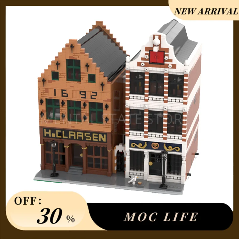 [7296PCS]Dostosowany sklep z towarami kolonialnymi MOC i stara piekarnia Kreatywny zestaw klocków budowlanych STEM Edukacyjny zestaw modeli konstrukcyjnych