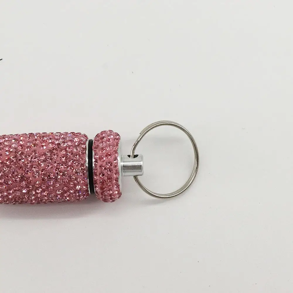 Girls Mini Waterproof Rhinestones Crystal Vitamins Key Ring Bling Medicine Bottle Capsules Organizer Travel Pill Case