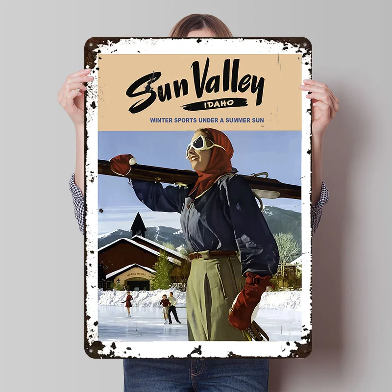 Sun Valley Idaho Metal Poster Custom Wall Art Retro Vintage Tinplate Signs for Man Cave Home and Decoration Gaming Desk Decor
