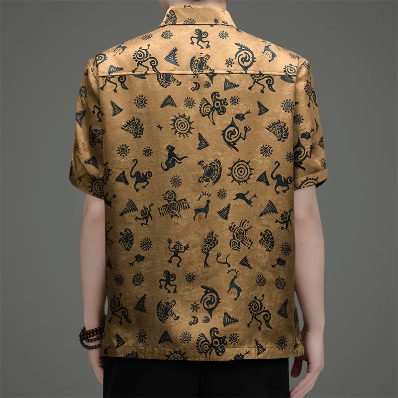 Xiangyunsha Short Sleeve Polo Shirts For Men Geniune Silk 100% Summer Quality Lightweight Softness Print Satin Camisas De Hombre