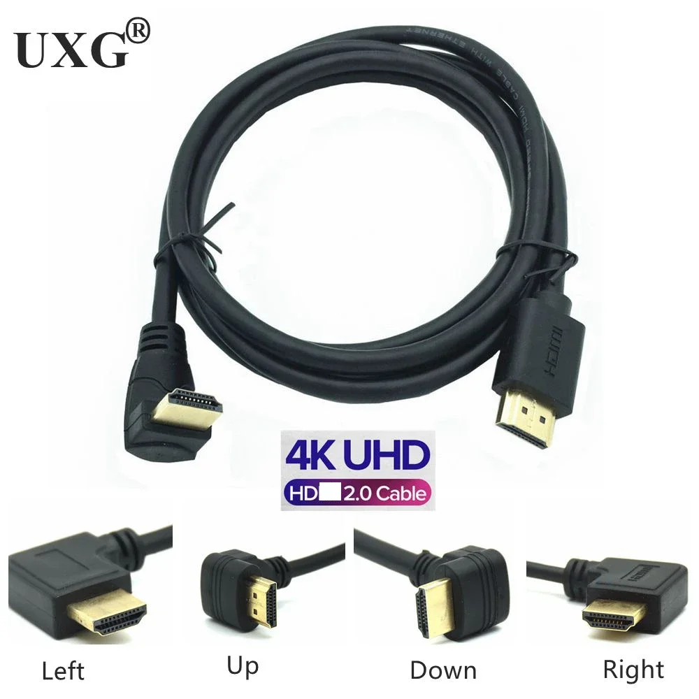 4K*2K 60HZ HD A Male To HDMI-compatible Down & Up & Left & Right Angled 90 Degree Male HD Extension Cable HD 2.0v Angle Cable