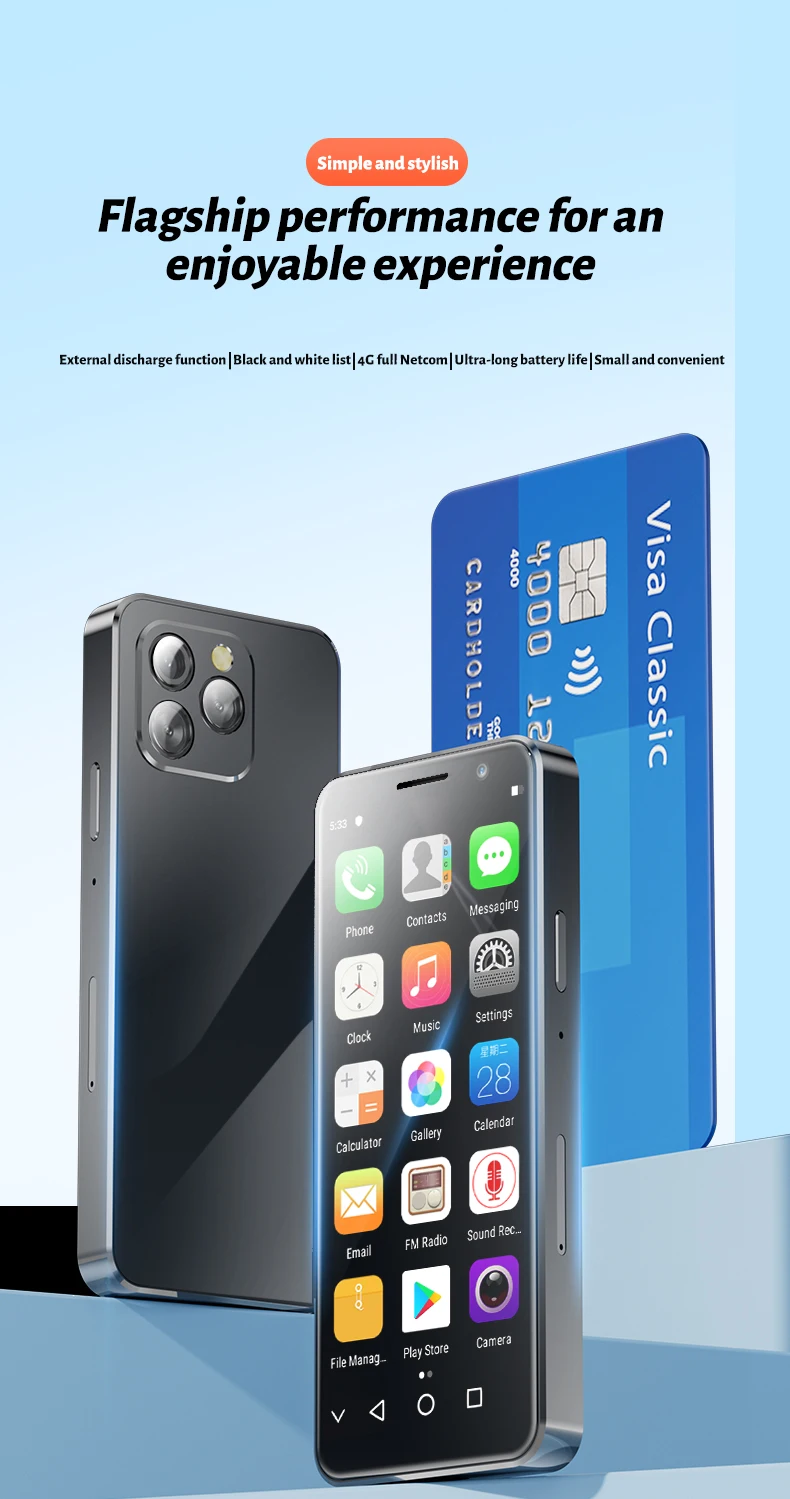 SERVO 16MAX Mini Pocket 4G LTE Smartphone Android 10 4GB+128GB Dual SIM Play Store WiFi OTG Face Unlock 4.0" Small Mobile Phone