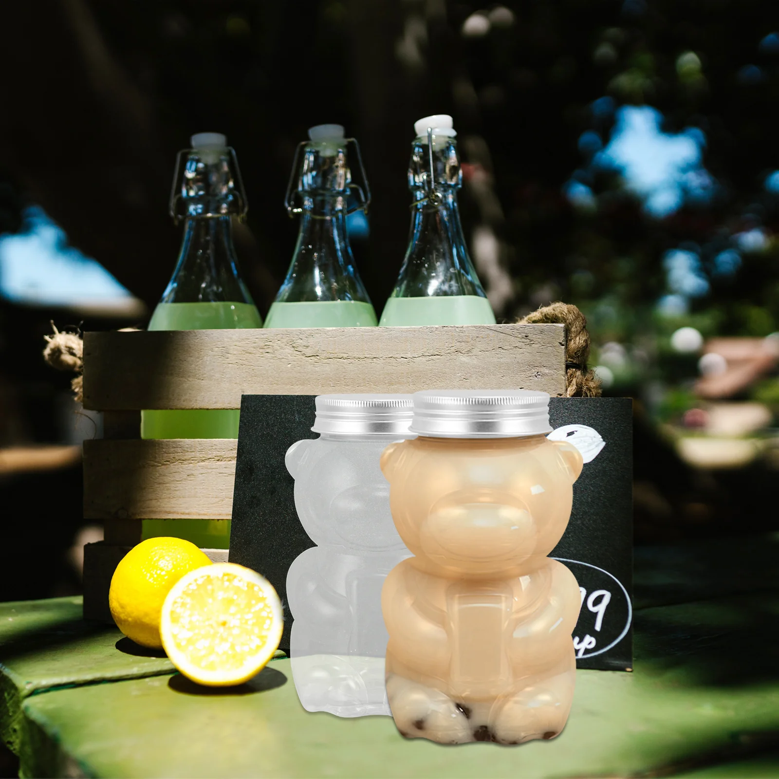 

4pcs Milk Tea Bottles Portable Bear Shape Juice Bottle Lightweight Empty Beverage Bottles For Travel Camping Party