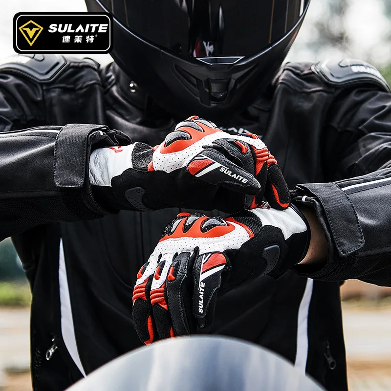 SULAITE G7 Upgraded 3K Carbon Fiber Anti Fall Dual Finger Touch Screen Full Finger Half Finger Motorcycle Riding Gloves