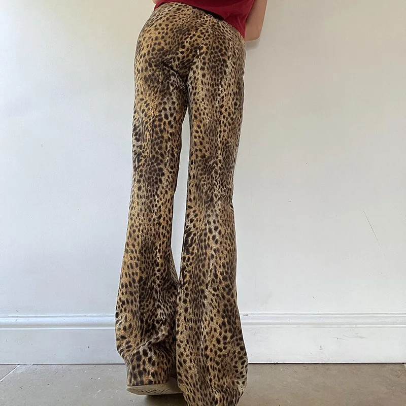 Pantalon léopard vintage à jambe droite, pantalon de survêtement baggy, jogging chic, pantalon de survêtement élégant, commande FjHigh Waist, Y2K