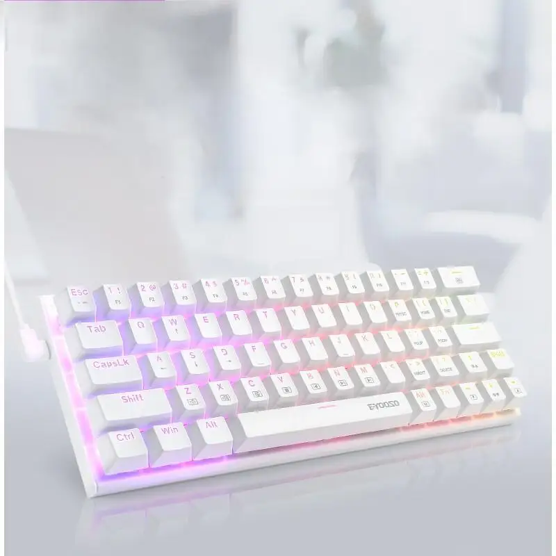 E-Youoso Wireless Wired RGB Backlight Gaming Teclado Mecânico, 60% Compact Hot swap, 2.4G BT, Branco