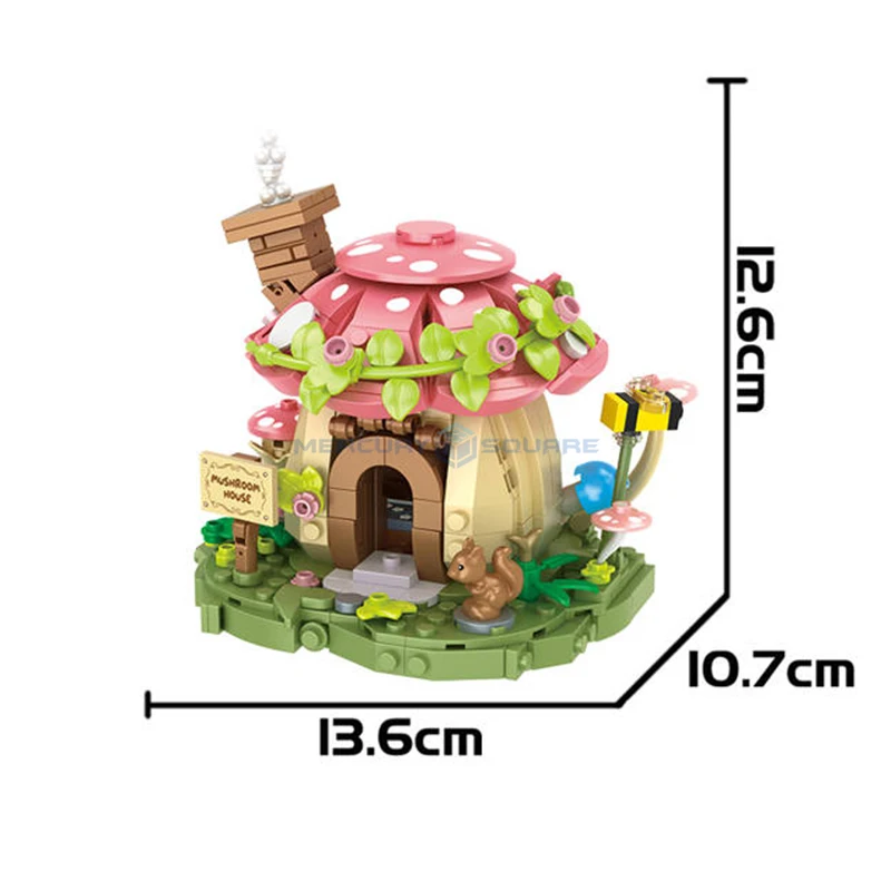 Mushroom Cottage Bricks MOC D012-1 Outdoor Creative Scene Model Building Blocks House Gift Ideas Toy Collection Kids Girls Boys