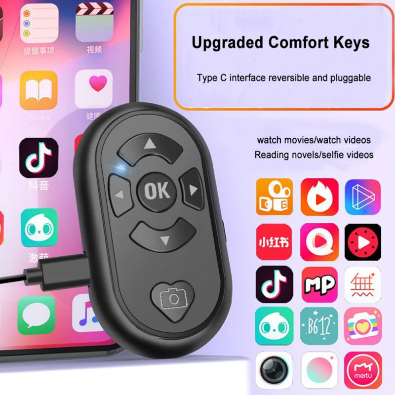 Type-C Bluetooth Wireless Remote Control Phone Selfie Video Controller for Android Ios Compatible Remote Button Rechargeable