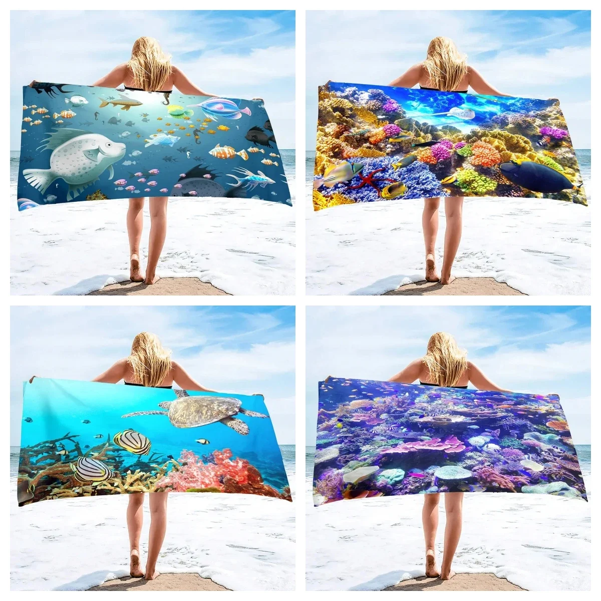 Sea World Beach Towel for Kids, Girl, Boys, Men, Women,  Turtle Bath  Print  40x70cm 16x27.5in 130x80cm 52x32in