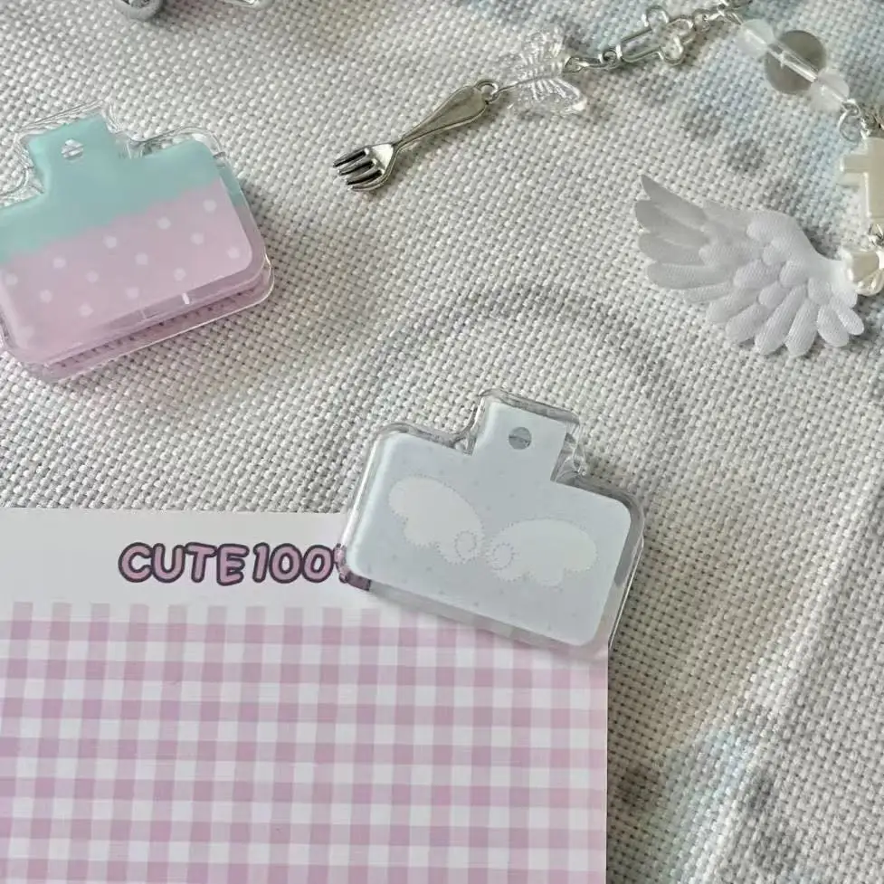 2PC Mix White Wing Square Strawberry Sticky Note Clip Retro INS Style High-Value Double-Sided Acrylic PP Clip Planner Clip Gift