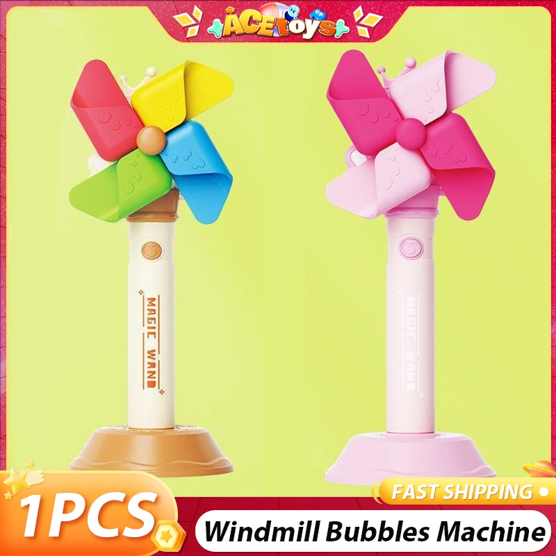 Windmill Bubbles Machine Automatic Foaming 5 Holes 1 Click Control Cute Adjustable Handheld Windmill Electric Bubbles Toys