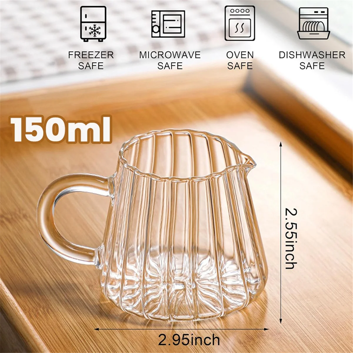 2 Pcs Glass Pitcher, Wave Shaped Glass Creamer Pitcher, Glass Tea Pitcher, Coffee Milk Creamer Pitcher, Milk Frothing