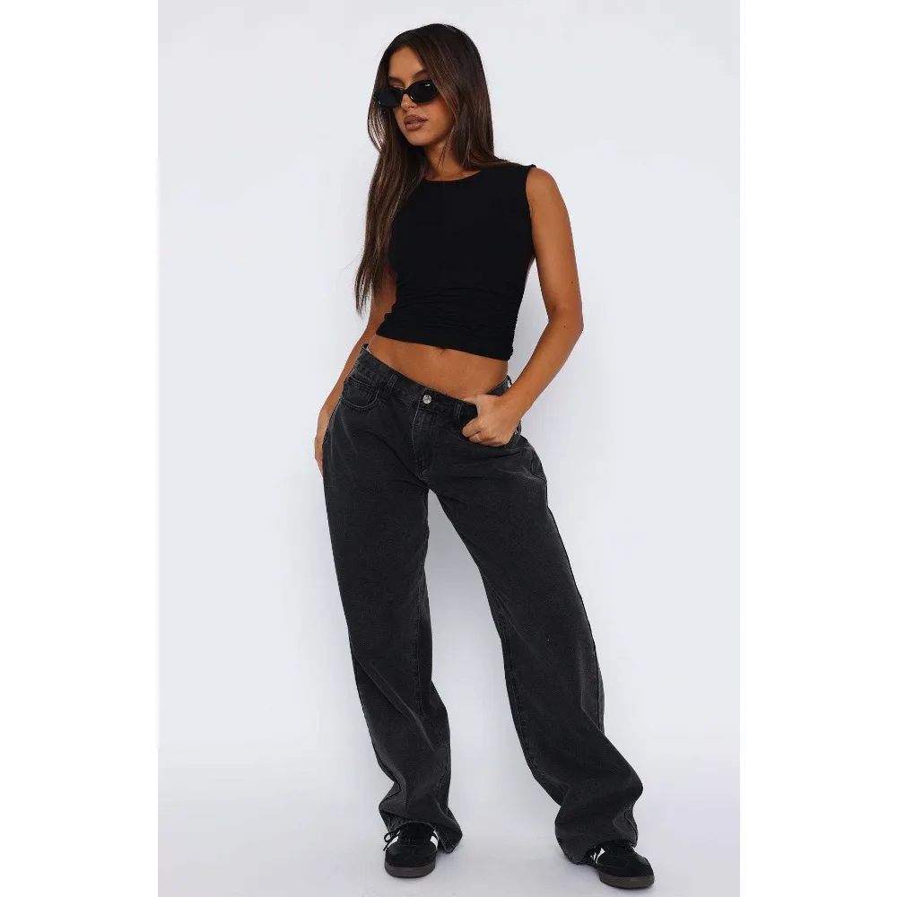 Nuovi pantaloni dritti a vita alta retrò europei e americani Pantaloni lunghi americani a gamba larga Spice Girls Jeans larghi da donna