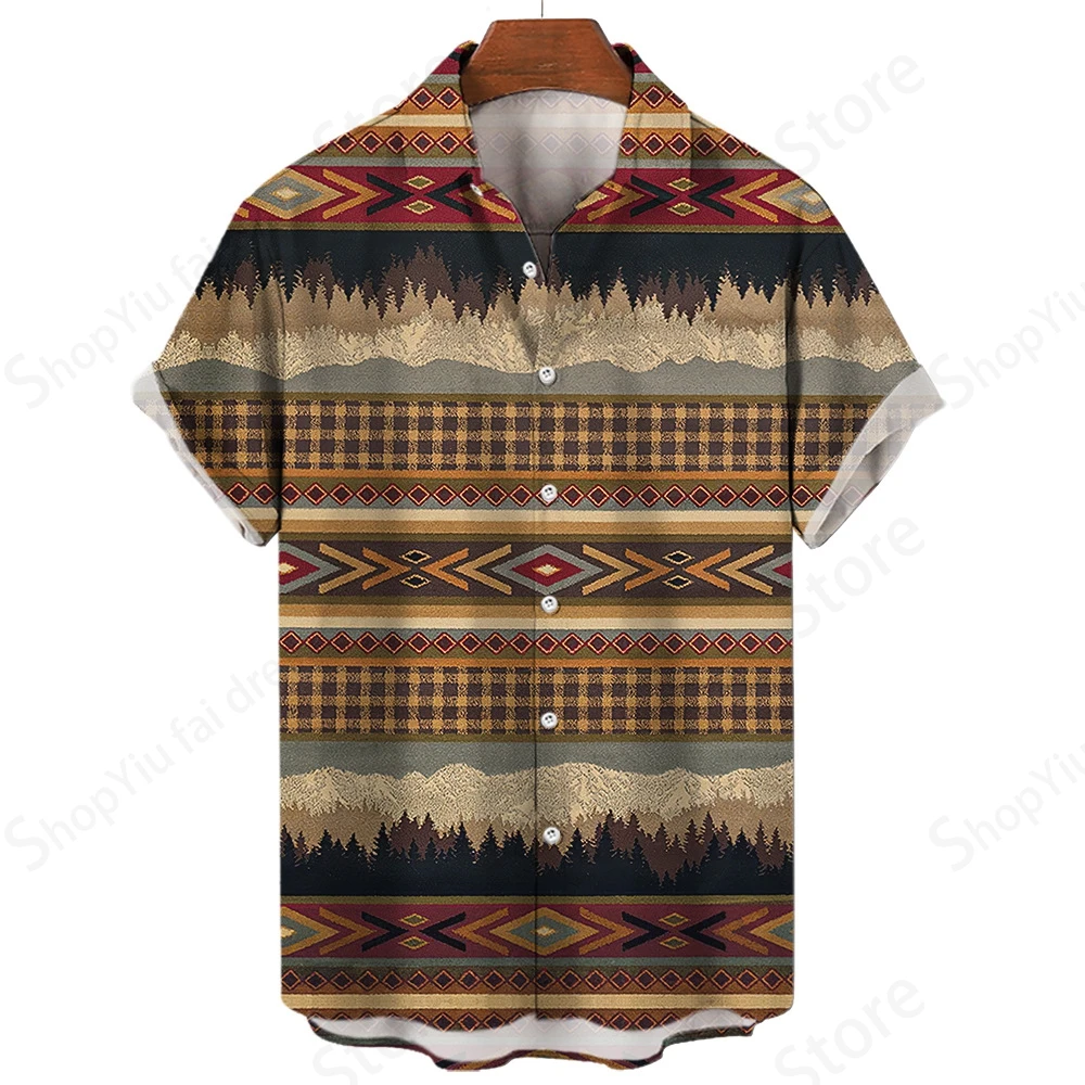 Рубашка гавайская винтажная для мужчин и женщин, модная пляжная блуза с отложным воротником, этническая Функциональная одежда, 5XL, на лето