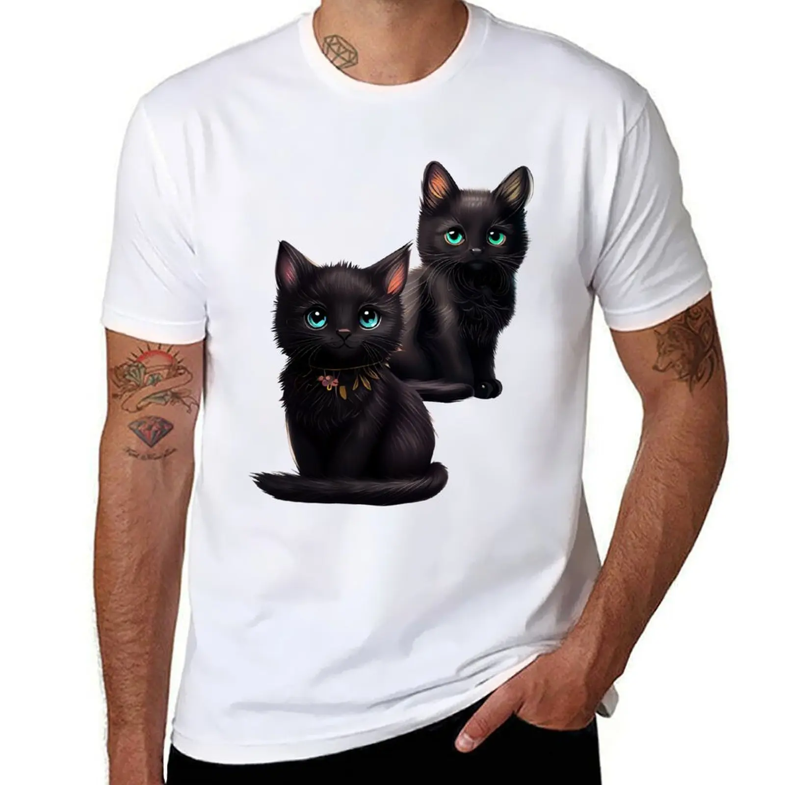 

Black Kitten Cats T-Shirt funny t shirts dark humor man t shirt cotton high quality T-Shirt