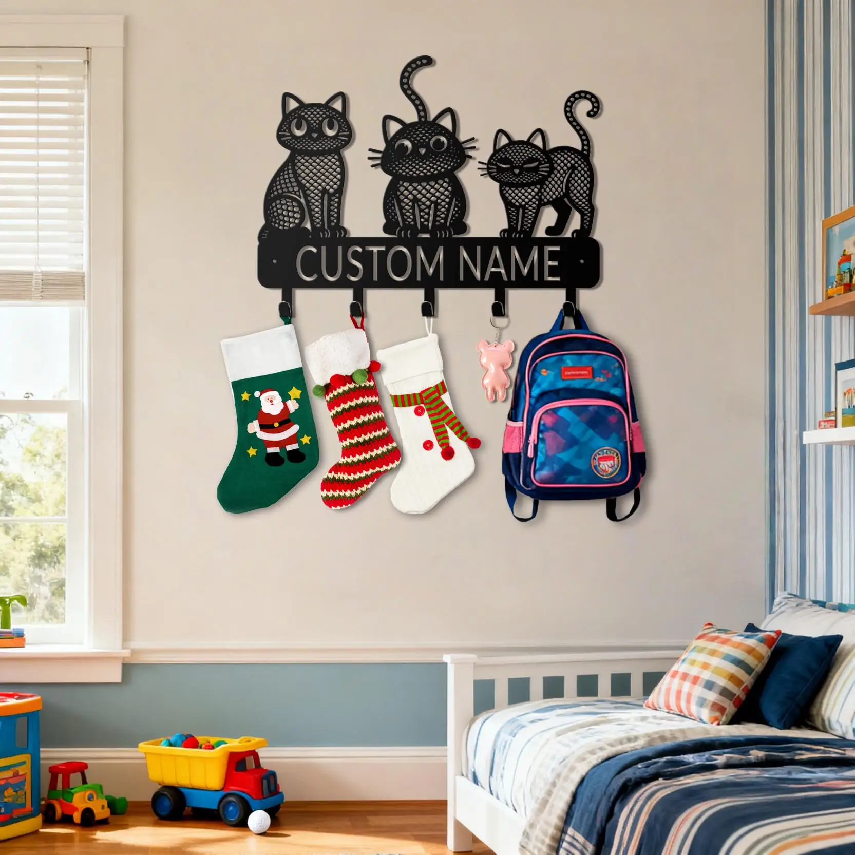 Custom Black Cat Trio Key Hooks for Wall - Cat Lover Gifts for Women | Key Holder Wall Mount