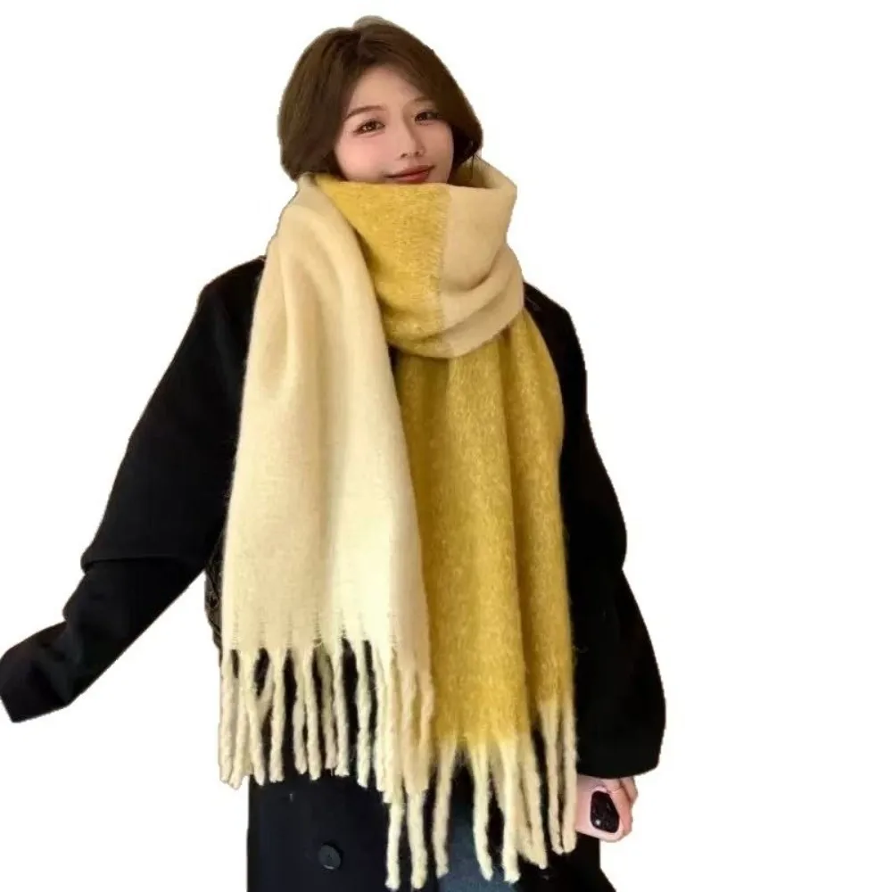 وشاح دافئ جديد ناعم مقاوم للرياح أوشحة طويلة بشرابة موهير شال مقاوم للبرد للرياضات الخارجية