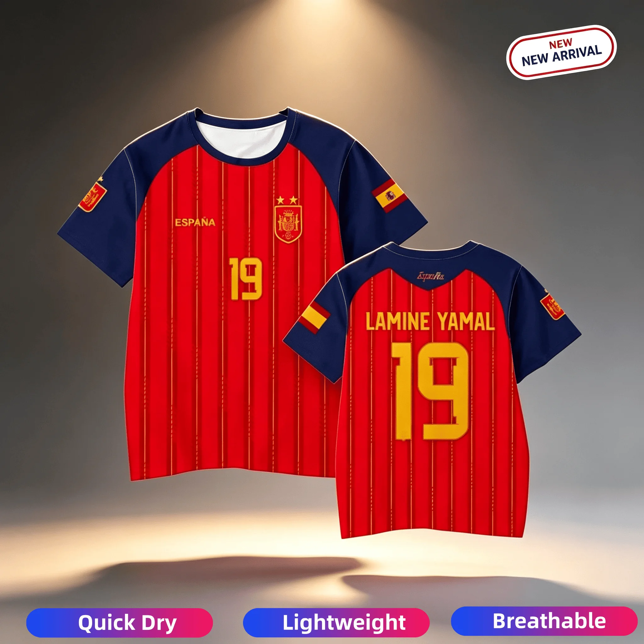 2026 Spanish Team Yamal Player Edition Football Shirt, Quick Drying Short Sleeved T-shirt, Men's and Women's Family Kids Tees 3d