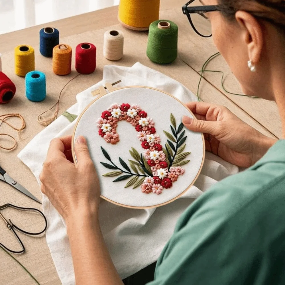 3PCS Stamped Cloth Christmas Embroidery DIY Kit with Embroidery Hoop Beginner-friendly Christmas Series Pattern Embroidery Set