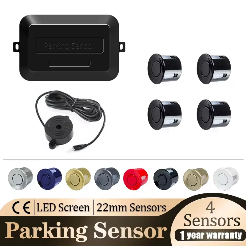 Parking Sensor Kit Buzzer 22mm 4 Sensors Reverse Backup Radar Audible Alert Indicator Probe System 8 Colors 12V