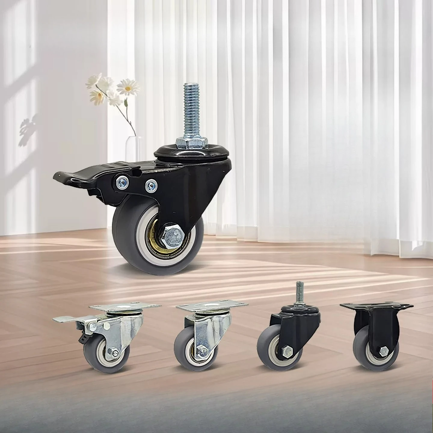 Silent Caster Wheels Double Bearing Flexible Swivel Casters Wear‑Resistant  Heavy Duty Load‑Bearing Furniture Replacement Wheels