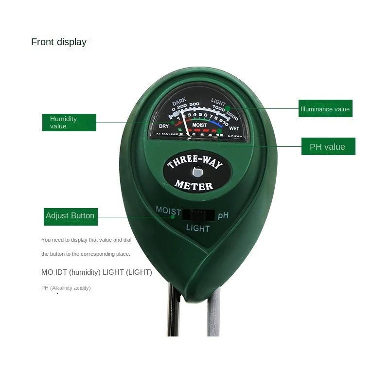 3 In 1 suolo PH Sunlight phmetro Tester giardino sensore di umidità del suolo misuratore di fiori piante acidità umidità PH Monitor Detector