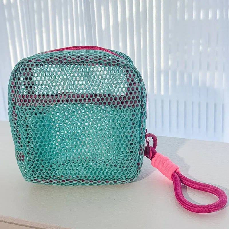 Portable Mesh Cosmetic Bag Dopamine Color Storage Makeup Case Women Mesh Toiletry Storage Mini Pouch Organizer