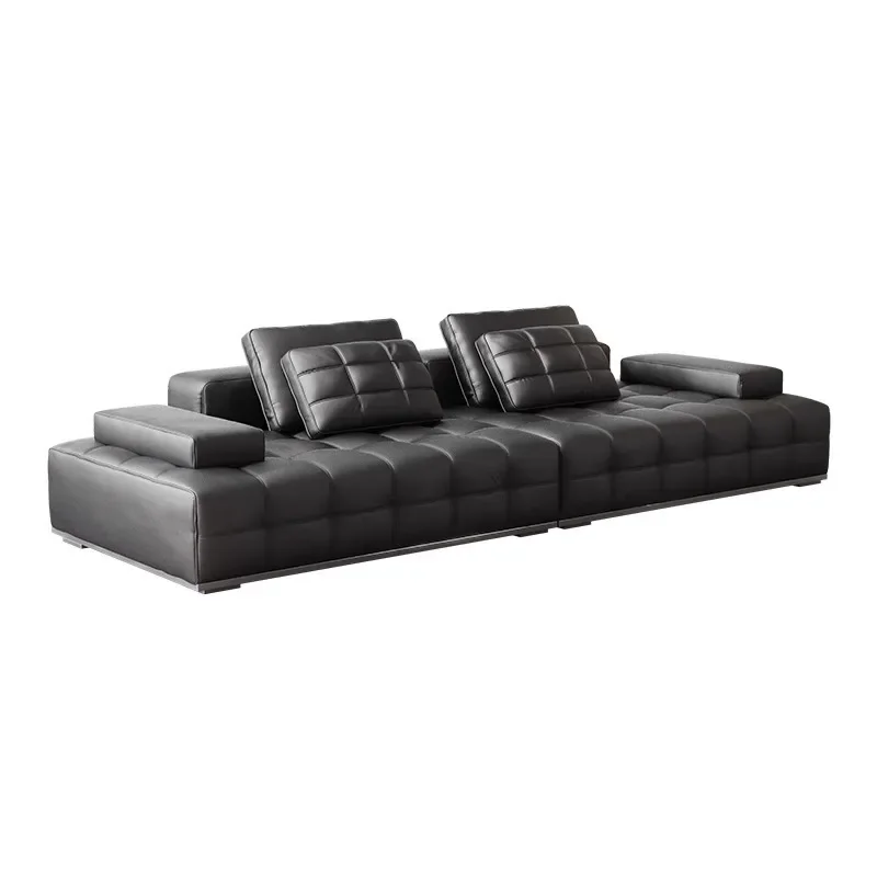 Luxury Leather Sofa Italian Minimalist Large Living Room Furniture Villa Customer Corner Sofa Modern Couch