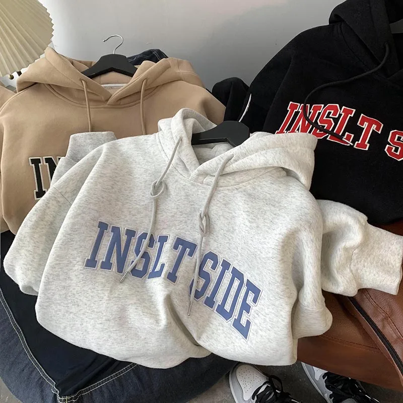 

American Sle Men's Sweatirt Spring Autumn Letter Embroidery Loose Heavyweight Jaet Hoodie Casual Youth Faion