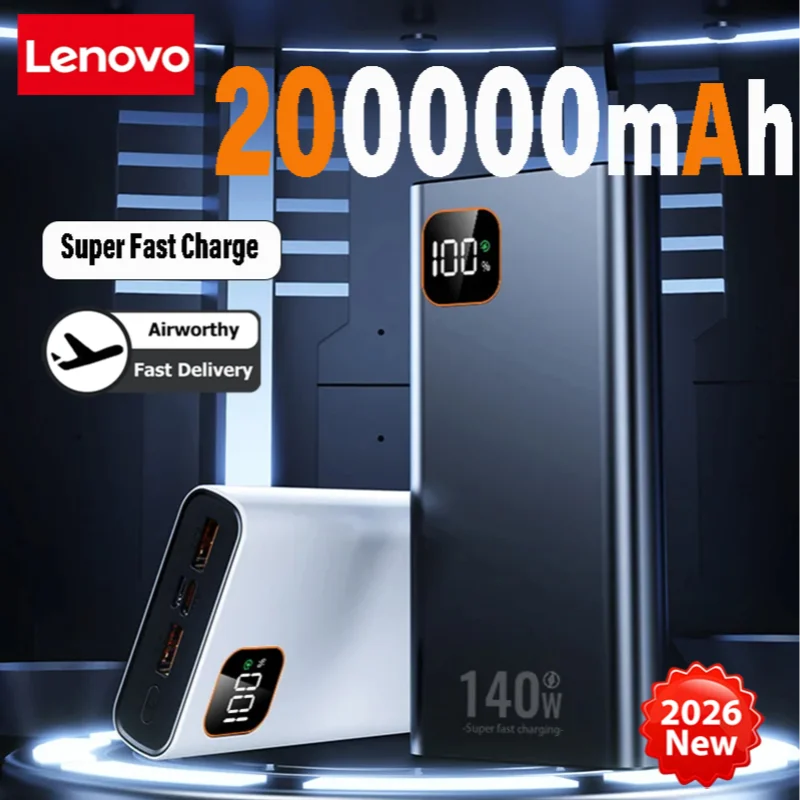 

Lenovo 140W 200000mAh Ultra Capacity Power Bank Super Fast Charging CCC Portable Battery Charger For IPhone For Samsung 2026