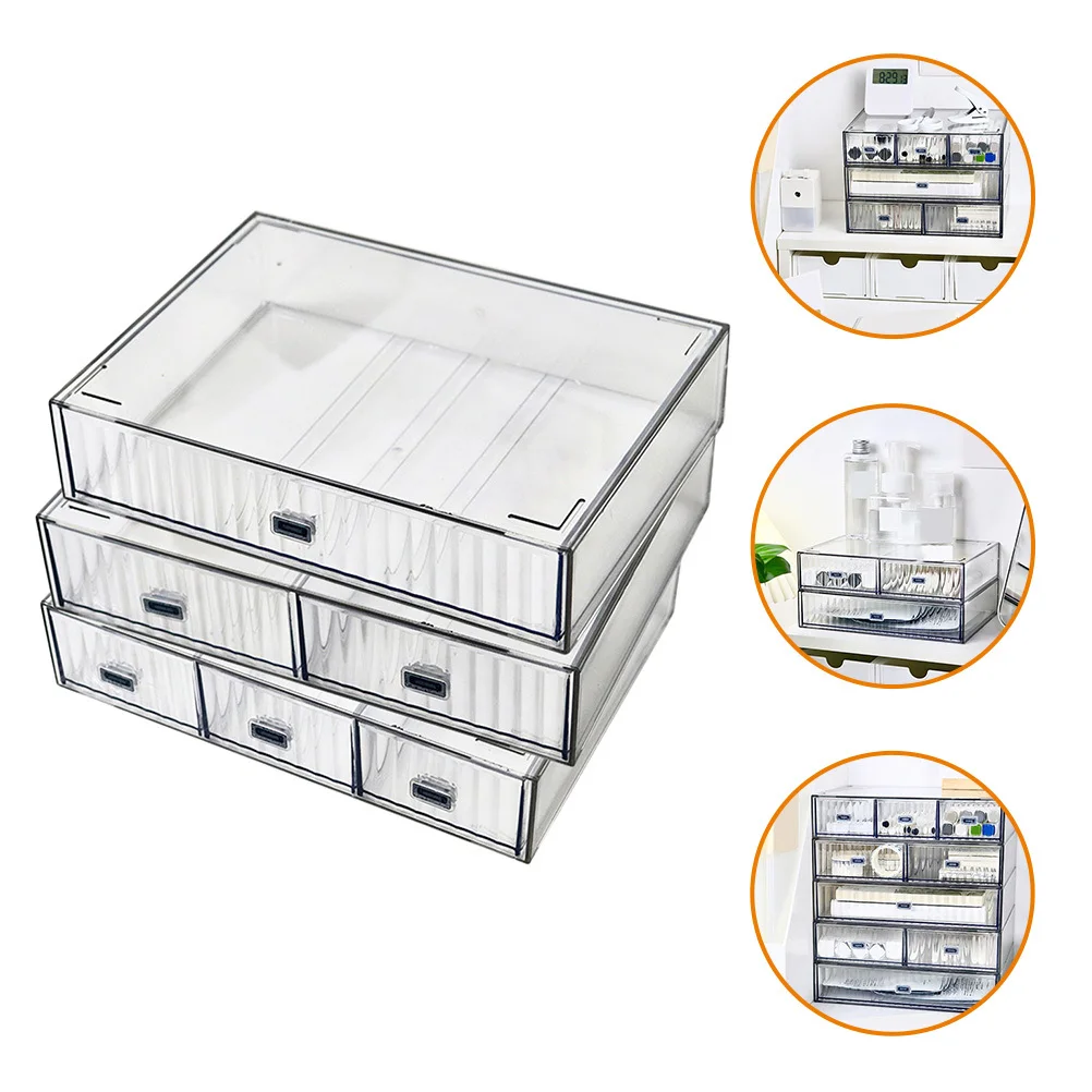 3Pcs Transparent Desk Organizer Drawer Type Storage Box for Stationery Cosmetics Plastic Storage Organizer Desktop Drawers
