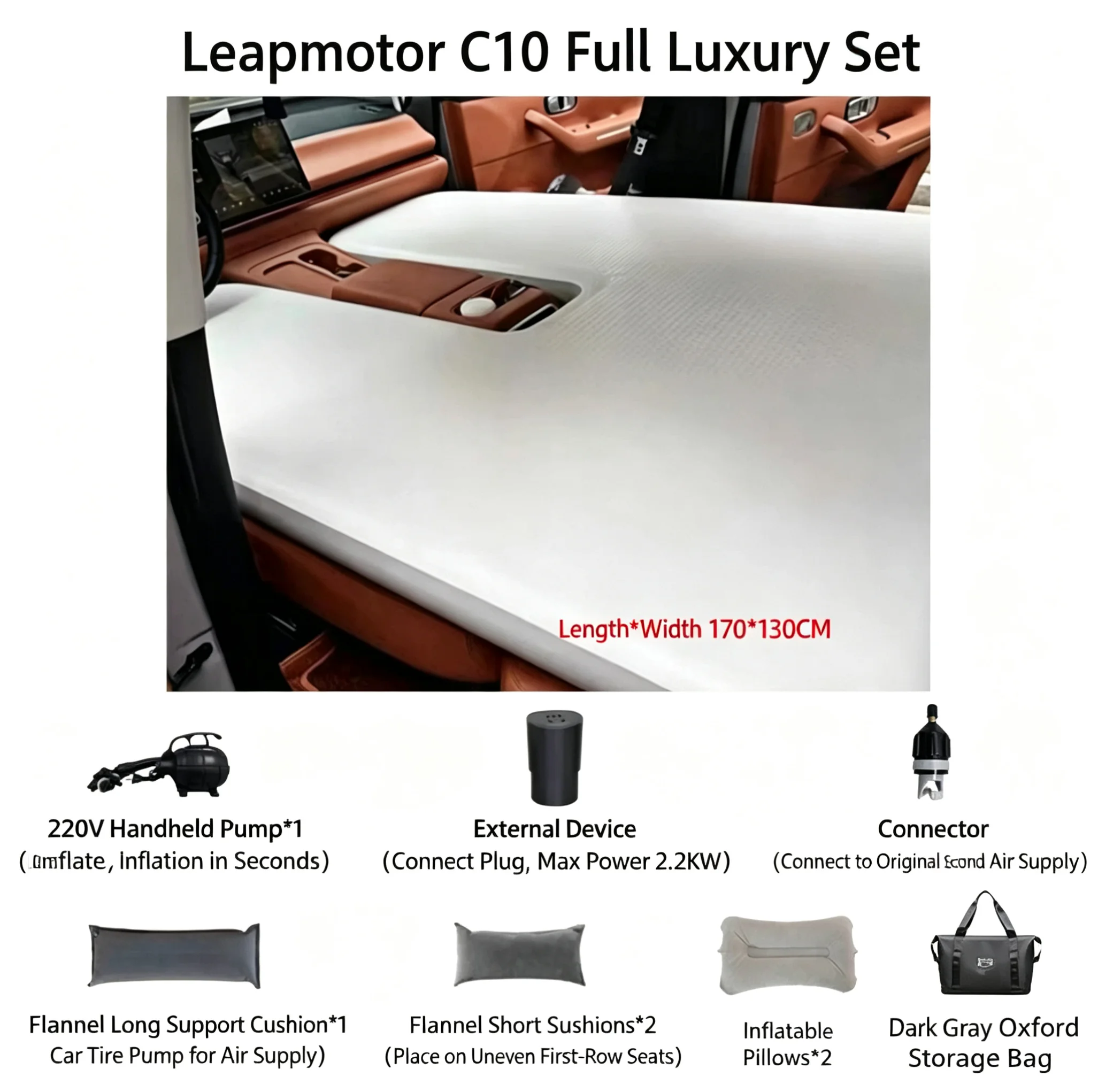 Custom Full Fit Inflatable Car Mattress for Leapmotor C10, High Support Drop Stitch SUV Trunk Sleeping Pad for Outdoor