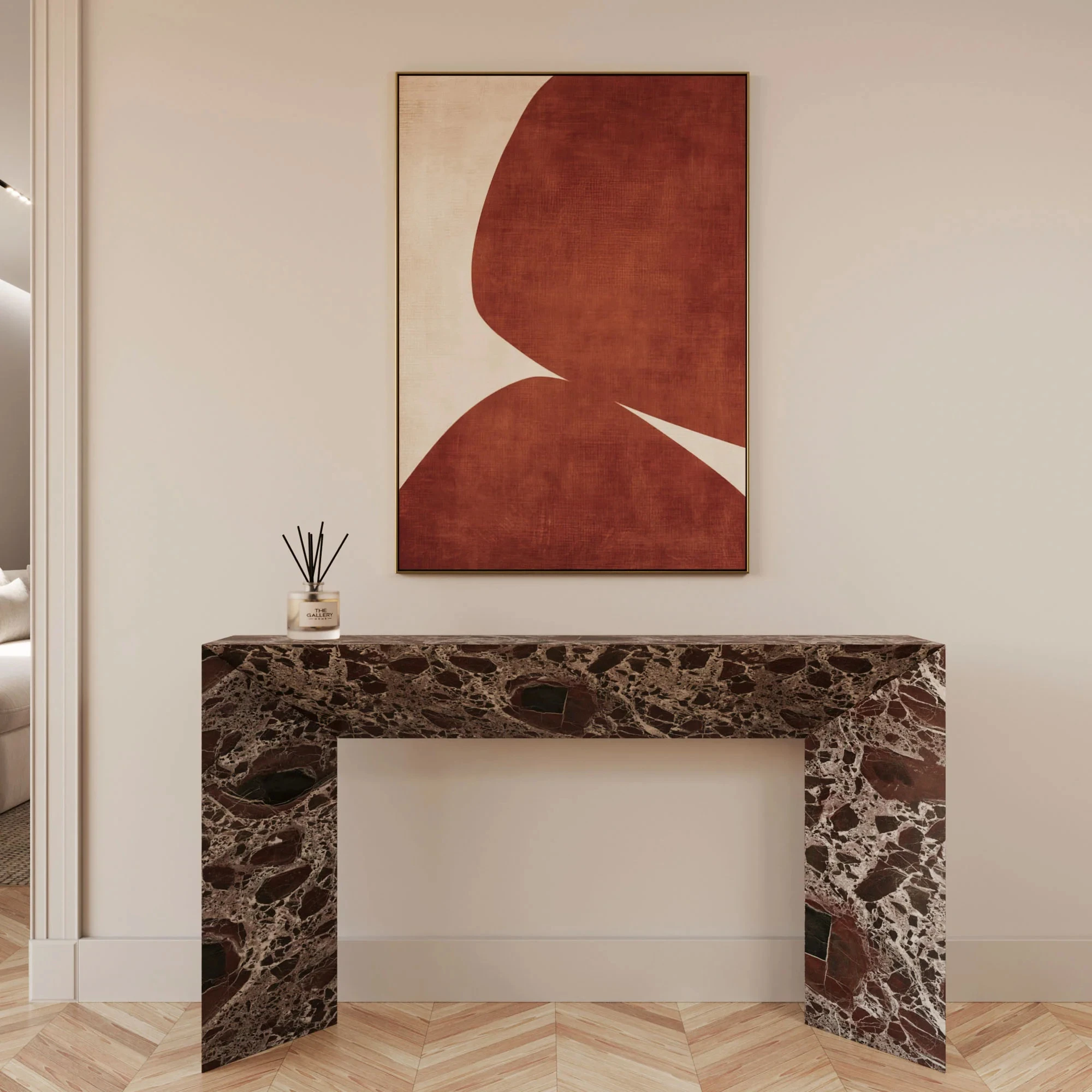 

&d Camilla Rosso Levanto/Beige Travertine/ Arabescato White Marble Console Table-Hotel Villa Customizable Size Easy Clean
