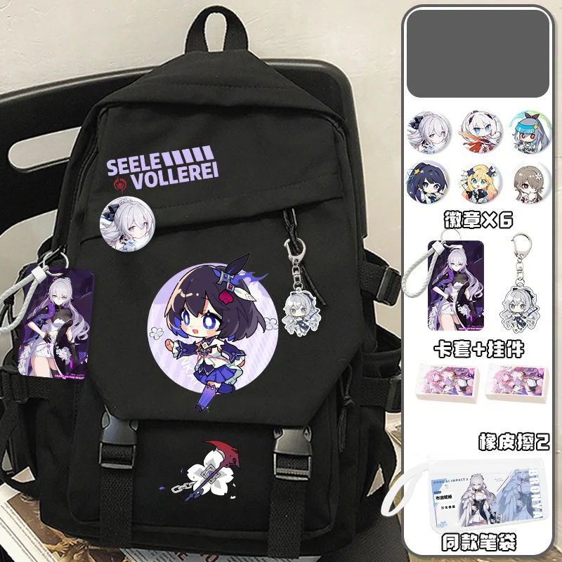 28x13x43cm Negro Blanco, Honkai Impact 3rd, Mochilas escolares para estudiantes, niños y adolescentes, Mochilas de gran capacidad Mochilas de anime para niñas y niños