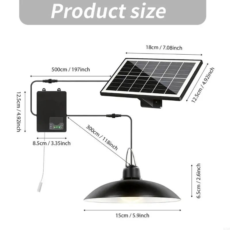 Solar Hanging Shed Lamp with Remote Control, Separate Solar Panel and Controller Box for Garage, M4YD