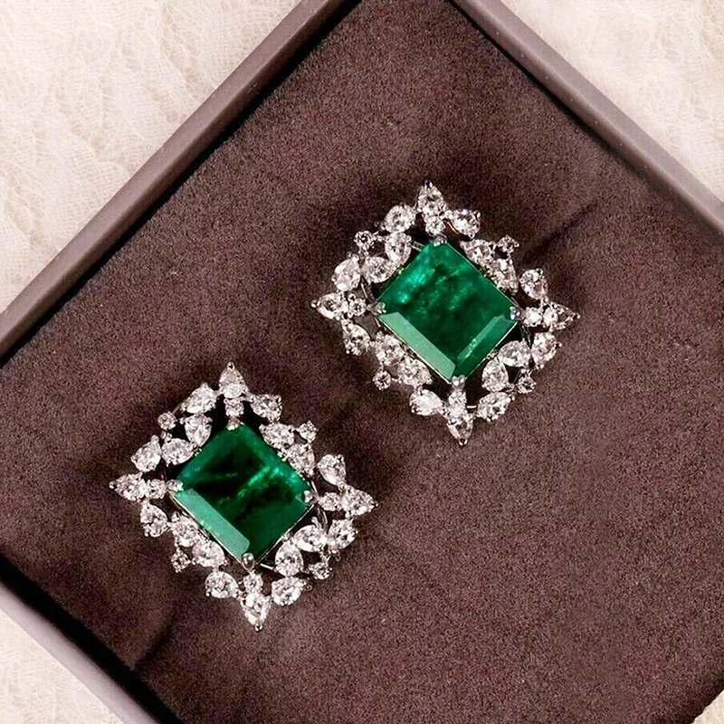 CAOSHI Trendy Lady Bright Green Zirconia Earrings for Engagement Ceremony Luxury Silver Color Jewelry Accessories for Wedding