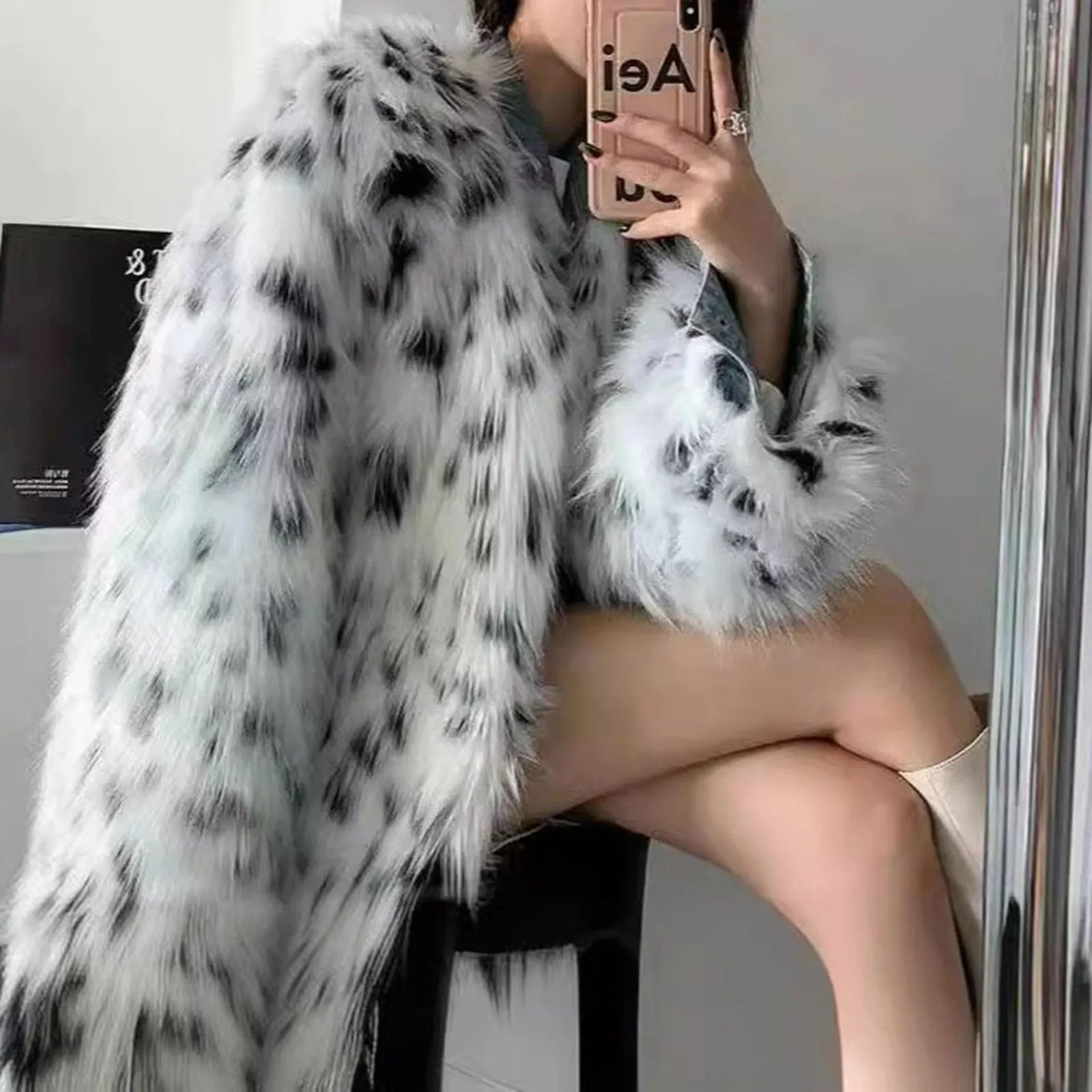 

Autumn Winter Oversized Loose Casual Luxury Soft Thick Warm Hairy Faux Fox Fur outerwears Women Long Sleeve Fluffy Jacket 2024