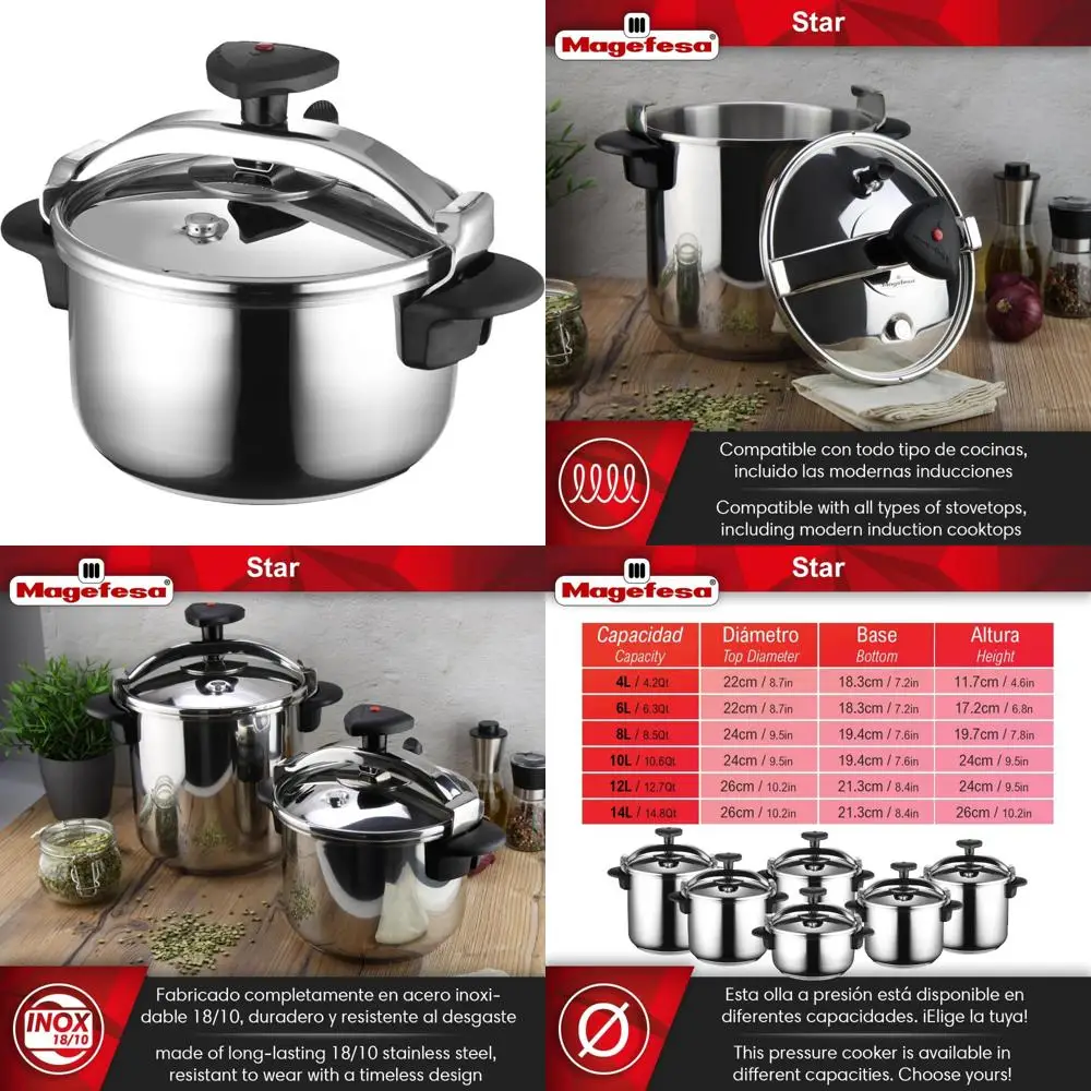 

Stainless Steel Pressure Cooker 4.2 Quart, Induction Compatible, Safety Lock, 8-in-1 Multifunction Cooker for All Stovetops