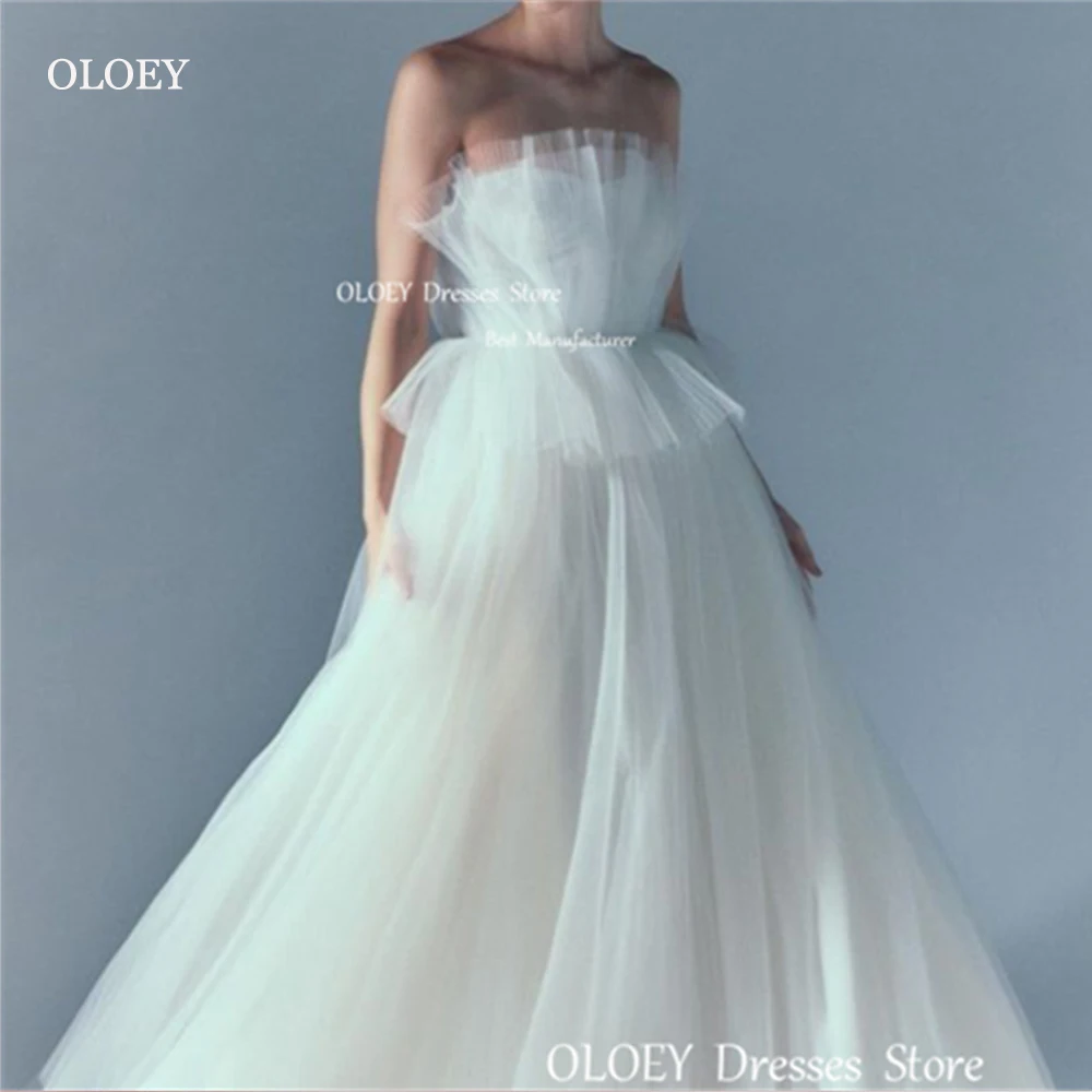 OLOEY Elegant Ivory Strapless Wedding Dress A Line Photoshoot Floor Length Organza Bridal Gowns Mariage Custom Lace Up Back