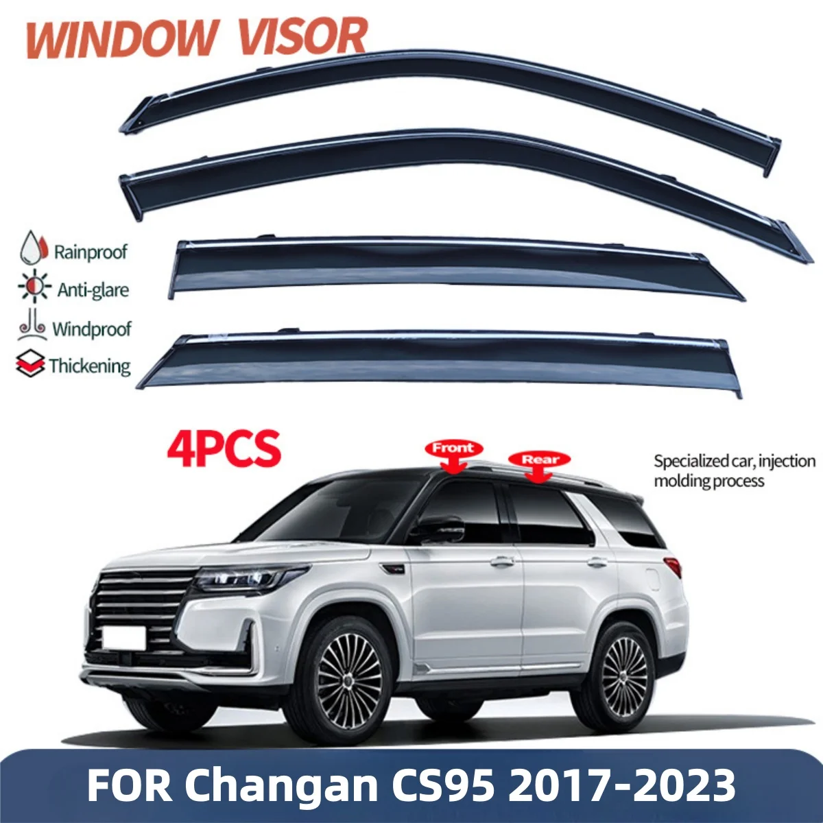 4 Piece Rainproof Window Visor Fit For Changan CS95 2017-2023 Weathershied Smoke Non-fading Side Window Deflector