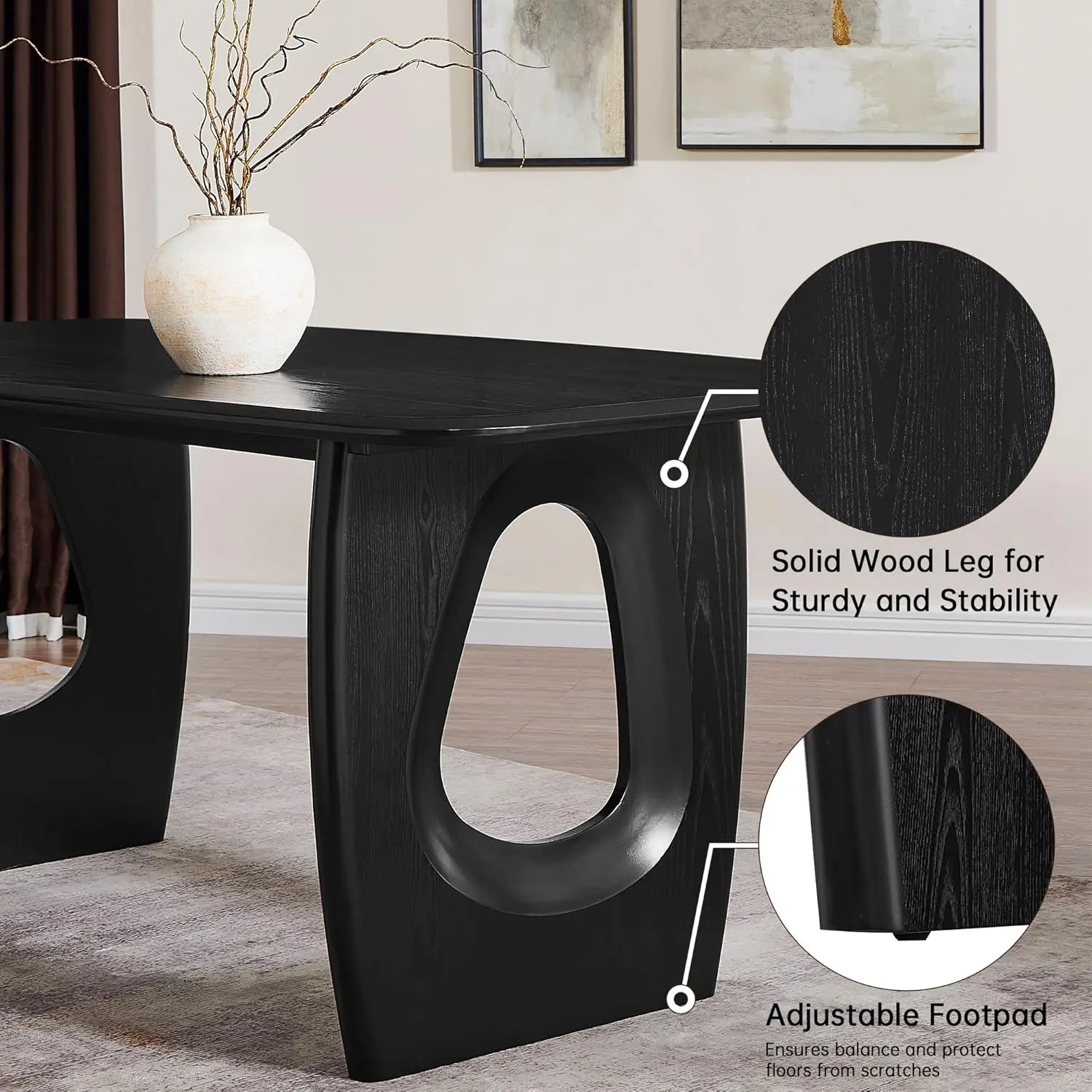 Modern Dining Table for 4-6 People,68'' Rectangle Dining Table, Kitchen Table with Pedestal Base, Dinner Table for Dining Room,