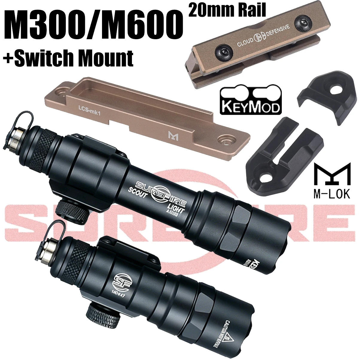 

Фонарь Surefire M600 M300 с кнопочным переключателем, крепление на планку M-LOK, аксессуары для планок M-LOK 20 мм и Picatinny