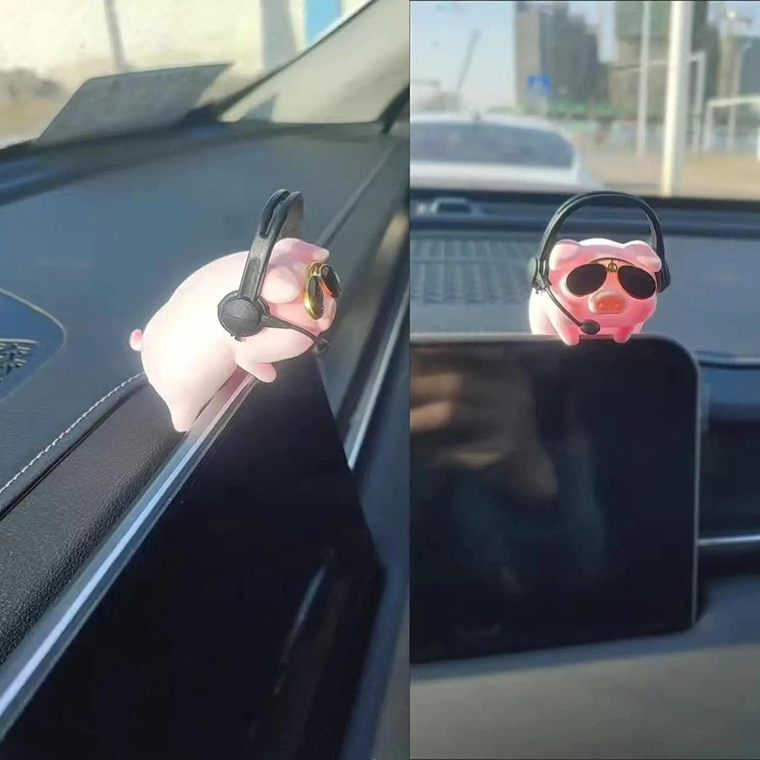 Car Interior Decoration Piggy With Glasses And Earphones Center Console Decoration Rearview Mirror Pendant For Car Accessories