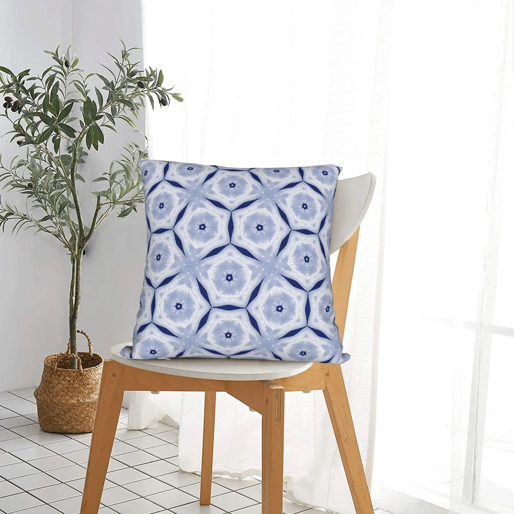 Seamless Blue Ink Pattern Mary Lang Square Pillow Case Geometric Ink Blue Cushion Covers Polyester Decor Pillowcase for Home