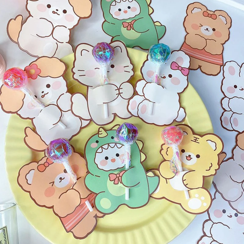 20Pcs Cute Animal Candy Lollipop Decoration Cards Wedding Kids Birthday Party Supplies DIY Decorative Cards