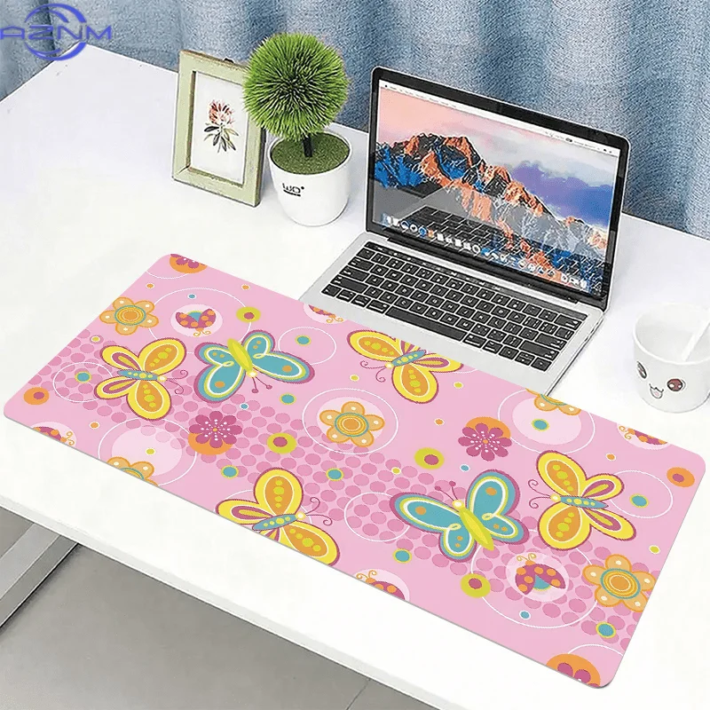 1pc Pink Mouse Pad & Keyboard Mat Compatible for OS// - Extended Desk Mat with Non-Slip Base, Smooth Surface, Cute Butterfly Des
