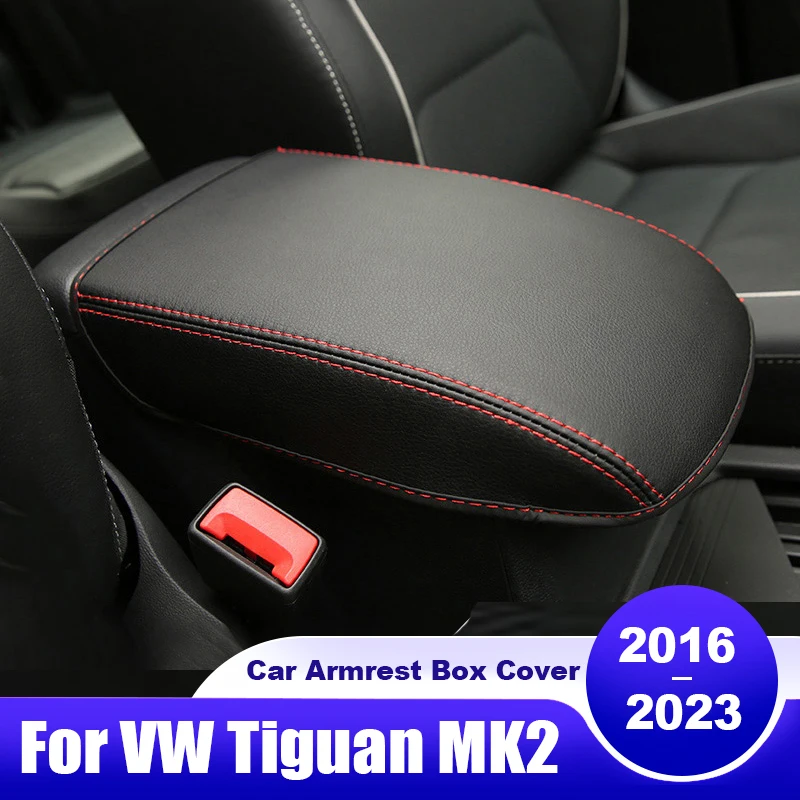 Leather Car Armrest Box Cover For Volkswagen VW Tiguan MK2 2016 2017 2018 2019 2020 2021 2022 2023 Tiguan Allspace Accessories